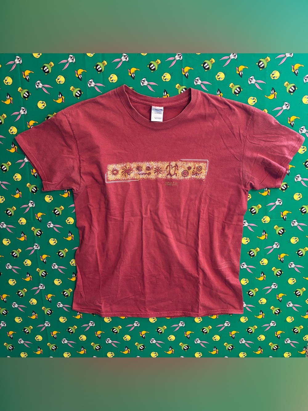 Gildan Red Short Sleeve Graphic Tee with Yellow Accent